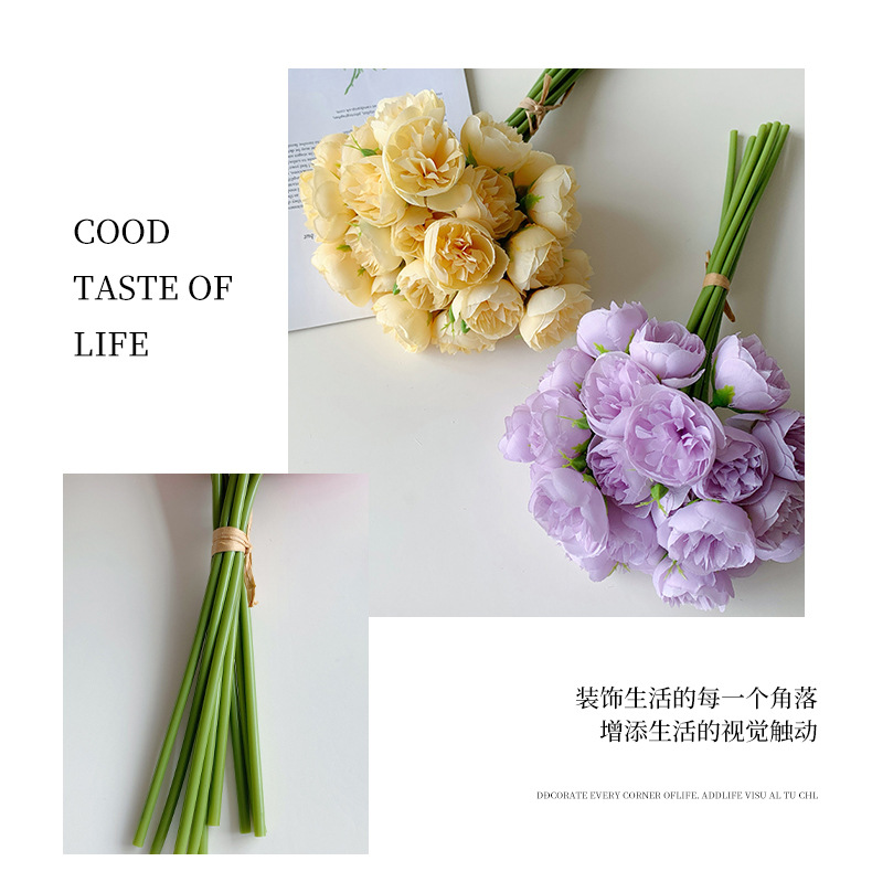 27头茶玫花束仿真牡丹花把束假花婚礼堂手捧花束家居装饰摄影道具详情7
