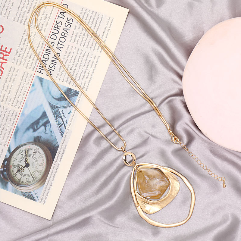 跨境亚马逊爆款项链欧美复古长款项链几何树脂金属女士毛衣链批发详情6