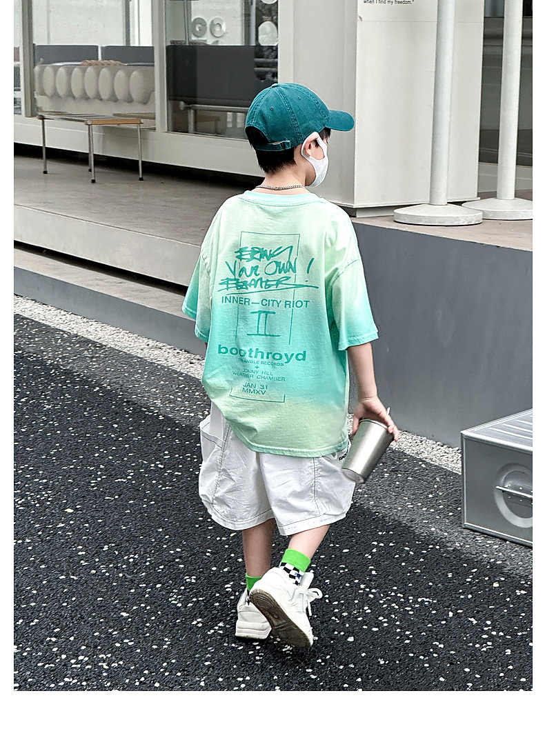 熊猫圆圆渐变男童夏季套装 2024跨境新款儿童短袖二件套织里童装详情50