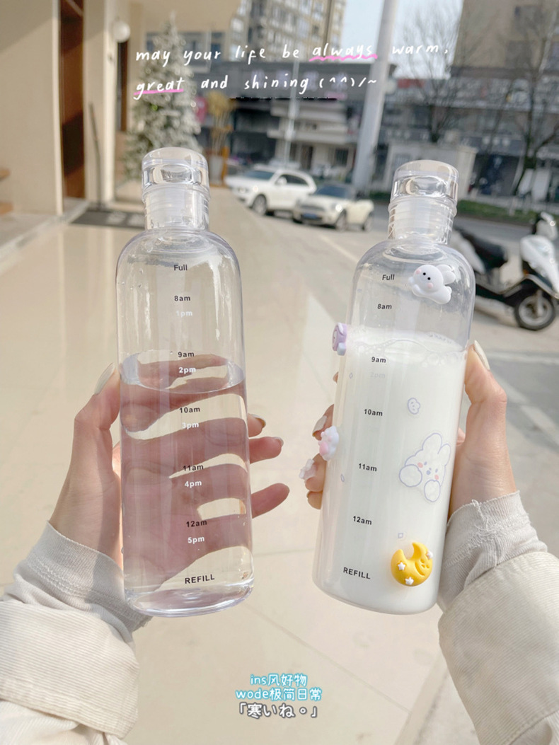 The same style of plastic cup with time scale as Xiaohongshu, transparent and highly attractive glass creative water cup, casual cup and gift cup pic 3