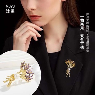 Original design, high-end sense, wheat ear brooch, copper alloy, real gold electroplating, micro-inlaid with zirconium oil, exquisite brooch and clothing pic 3
