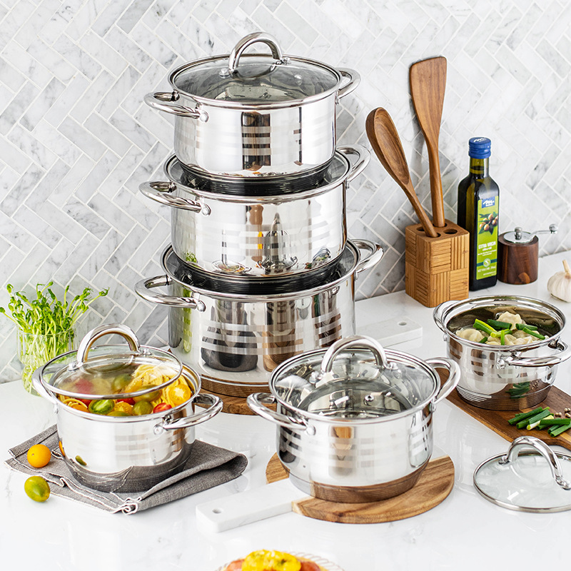 跨境不锈钢12件套锅线柄奶锅不锈钢汤锅蒸锅详情2
