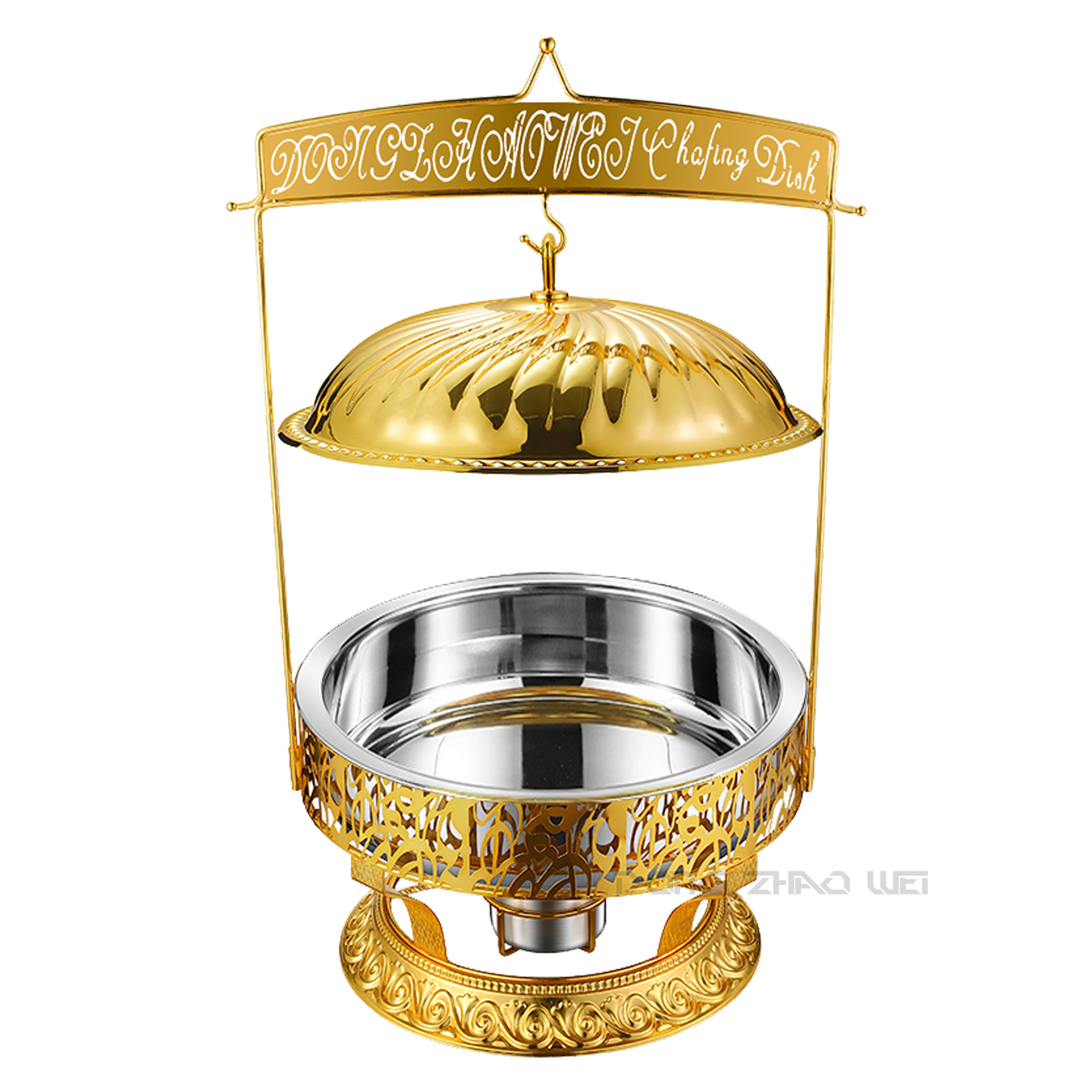 跨境出口装金色吊盖自助餐炉 婚礼酒店宴会布菲炉 食物保温炉全金详情2