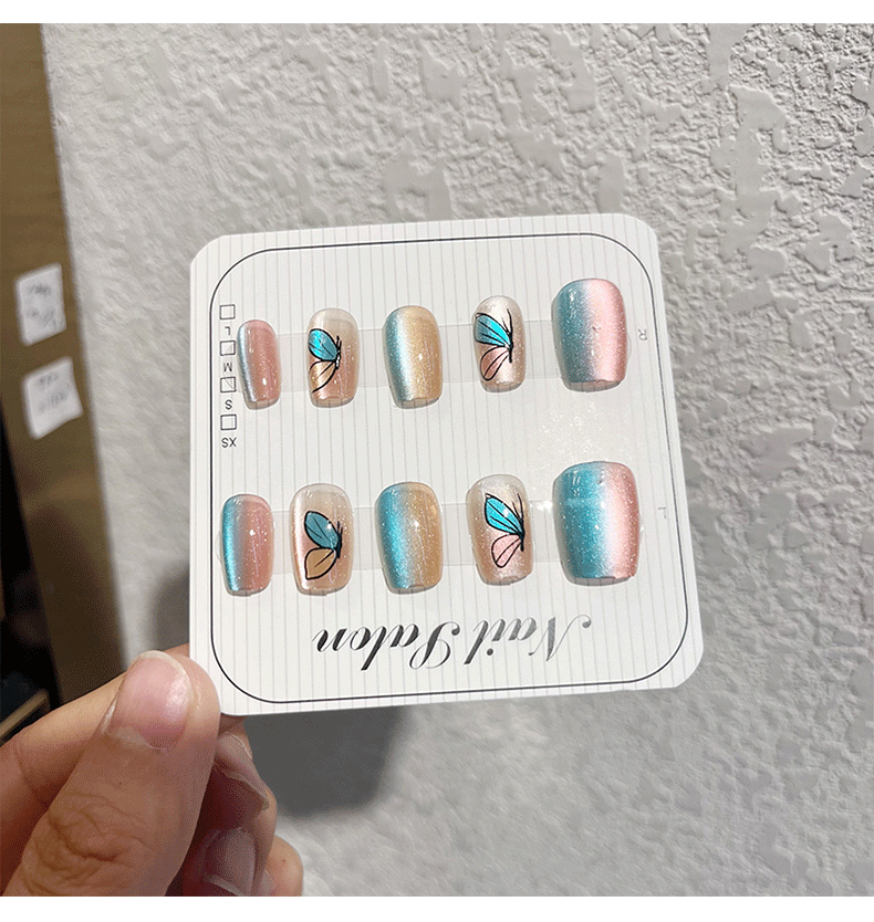 Cat-eye wearable nail, detachable nail plates, nail plates, rainbow cat-eye butterfly, French nail patches, ballet nail plates pic 4