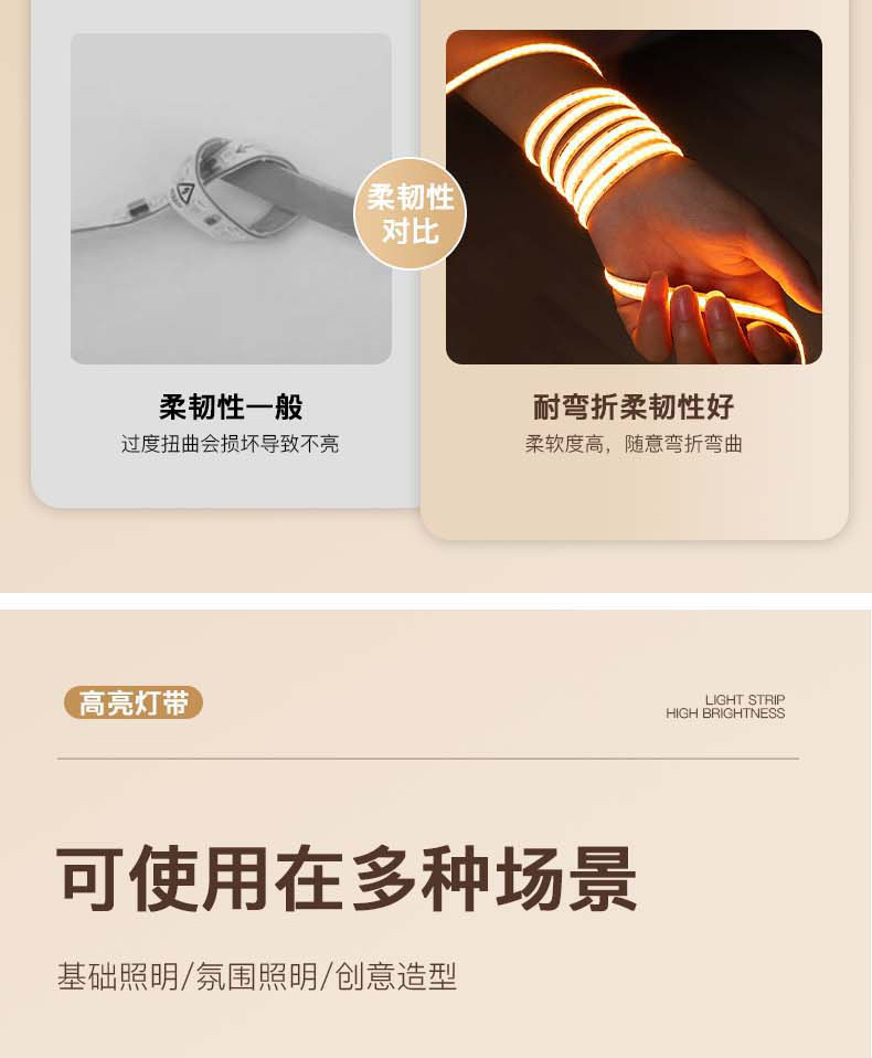 COB灯带低压24V家装客厅室内自粘线条灯高显高亮led软灯条灯带详情4