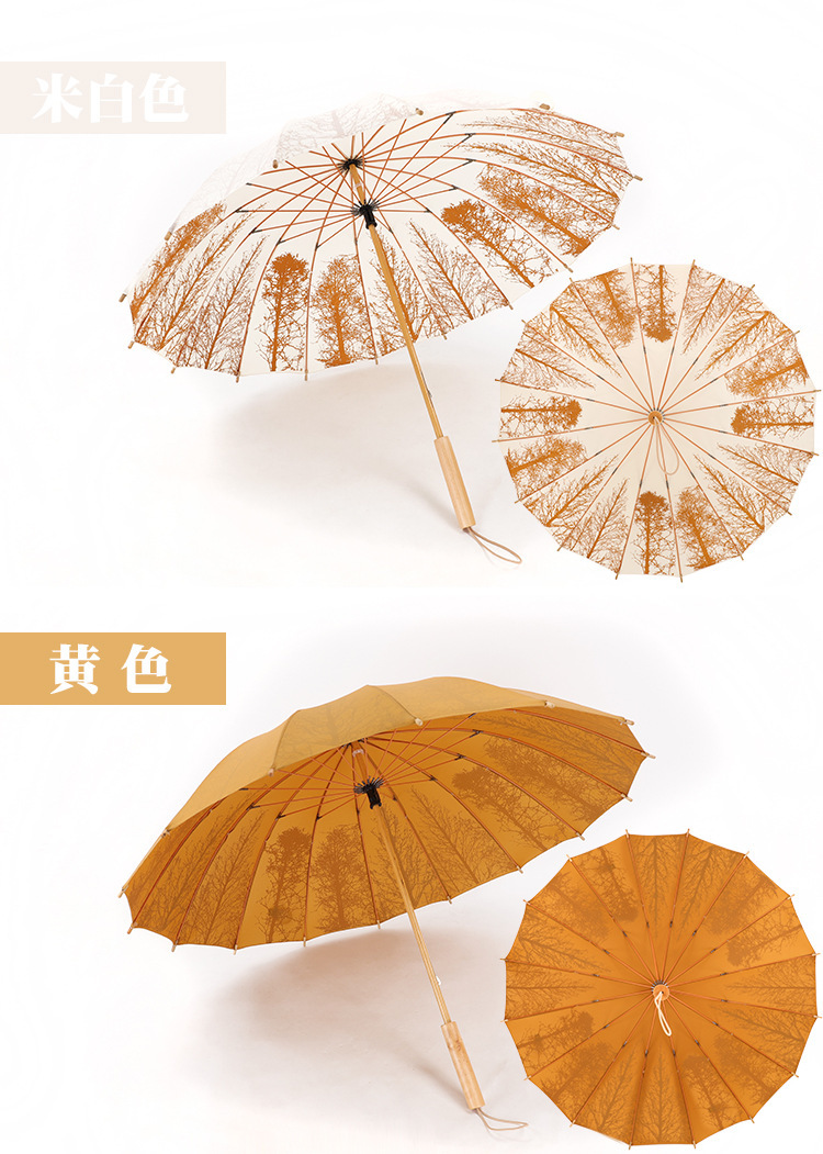 Retro 16-bone straight handle wooden umbrella, Chinese style wooden stick, double-person sun umbrella for both weather and rain, wholesale of umbrellas pic 9
