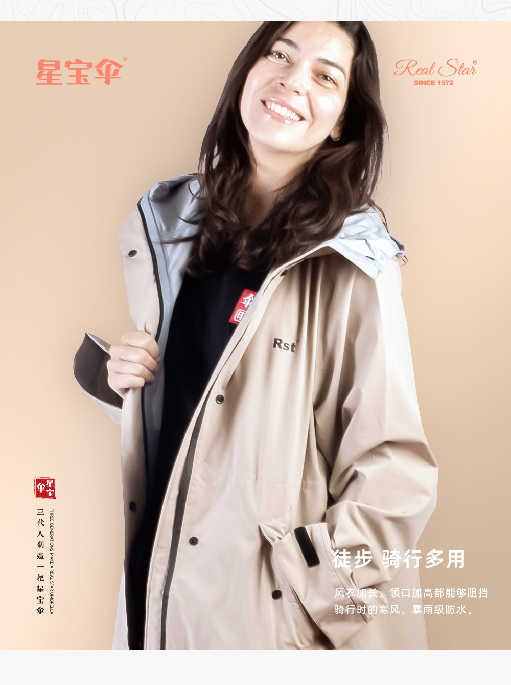 欧美日韩雨衣三层复合长款风衣加厚防水防风男女通用款式连体雨衣详情7