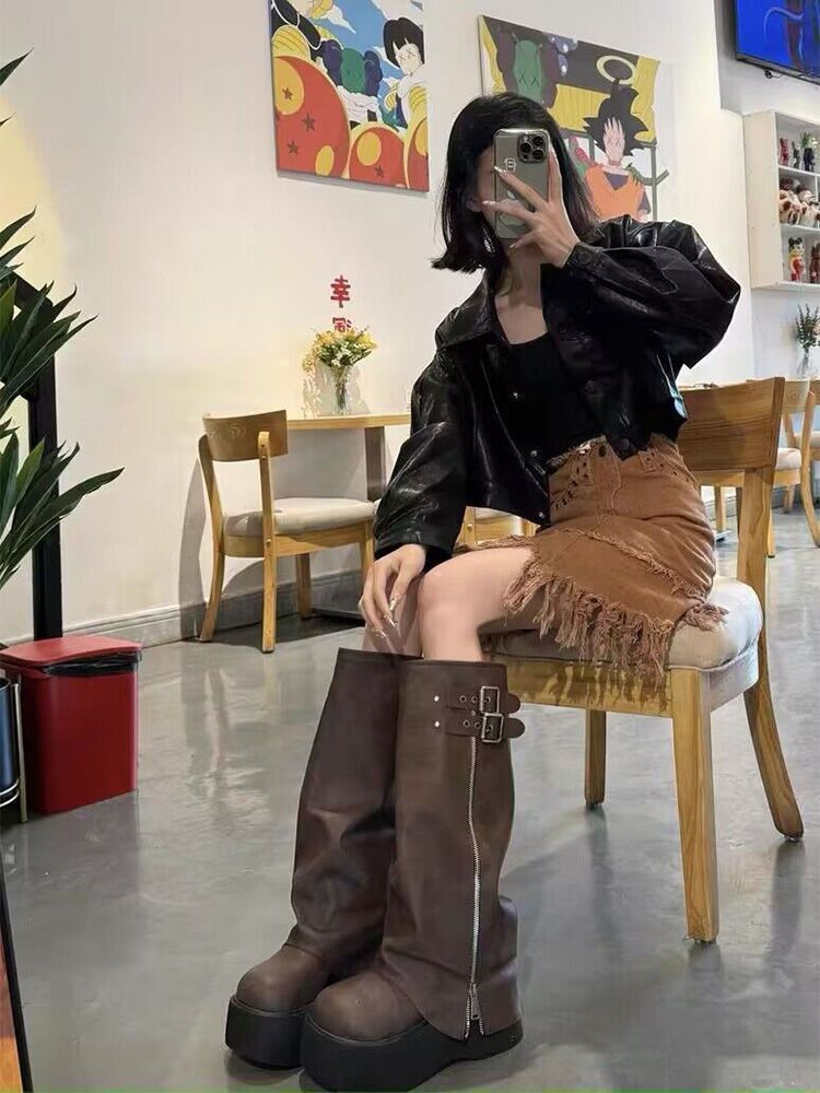 2024网红新款配裙子百搭感女靴长筒靴小众软底不累脚高筒长靴详情2