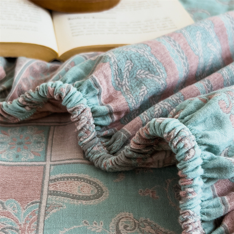 Pure cotton yarn-dyed jacquard double-layer gauze bed cover, single piece of all-cotton gauze mattress protective cover, bedspread, bed cover, single piece of bedding pic 87