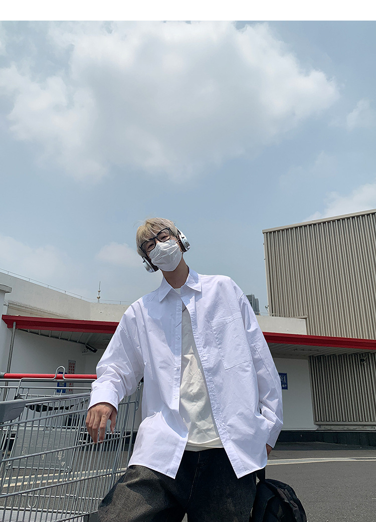 简恒薄款纯棉纯色衬衫男士长袖宽松防晒外套秋季痞帅日系休闲衬衣 pic 23