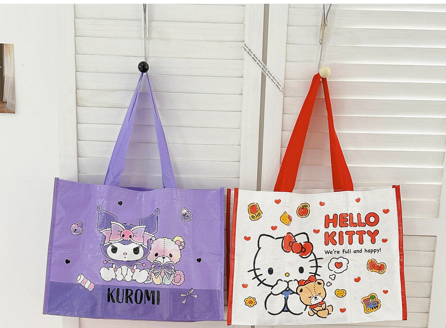 Sanrio genuine Hello Kitty kt woven shopping bag, large capacity storage bag, bento bag, portable hand-held crossbody bag pic 1