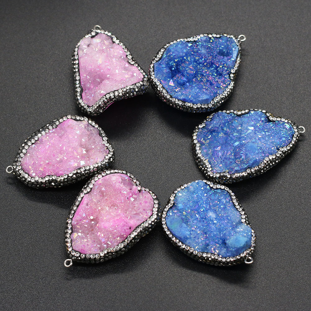 Natural semi-precious stone irregularly shaped agate crystal bud diamond-encrusted edge pendant DIY jewelry accessory, handcrafted wholesale pic 3