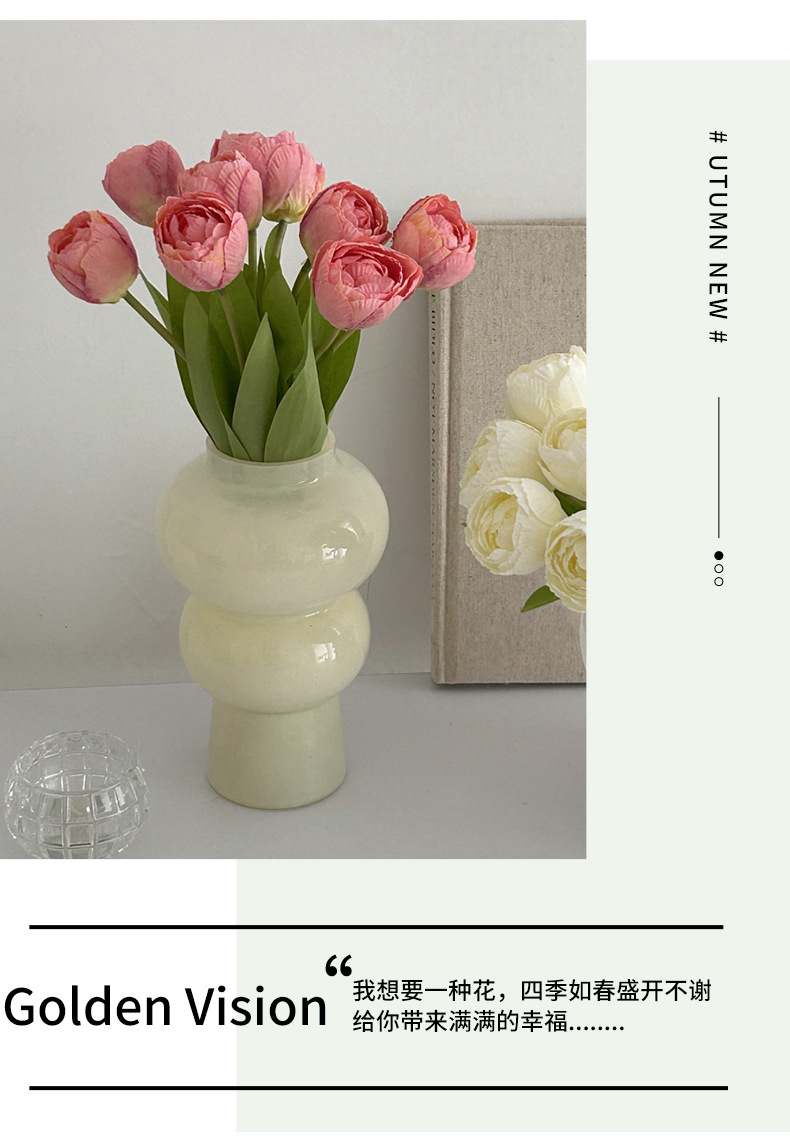 9头焦边郁金香仿真花郁金香手捧花束家居婚庆装饰花客厅餐厅摆件详情6