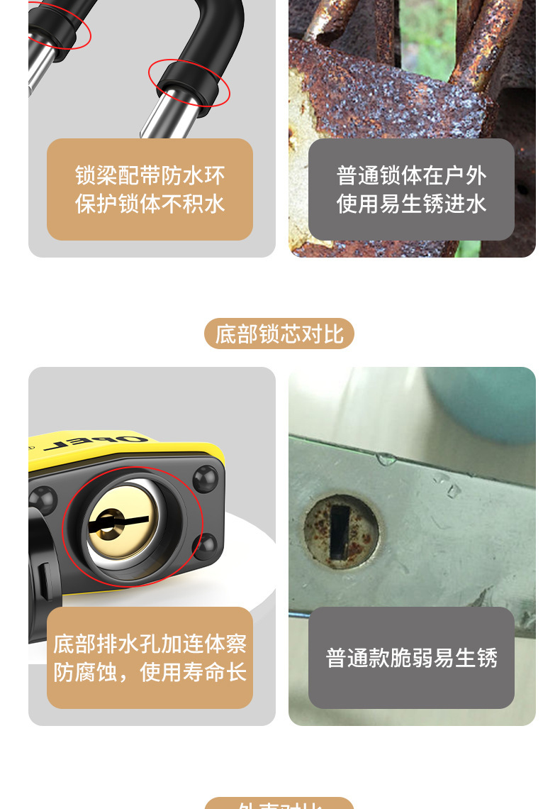 U-shaped outdoor waterproof padlock, rust-proof, durable and safe lock pic 11