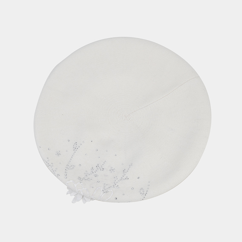 French retro rhinestone flower-patterned knitted bud hat, artistic, fresh and fashionable painter hat, autumn and winter beret pic 15