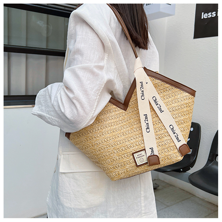 大容量托特包包女2025新款潮复古手提草编包百搭单肩编织包通勤包详情13