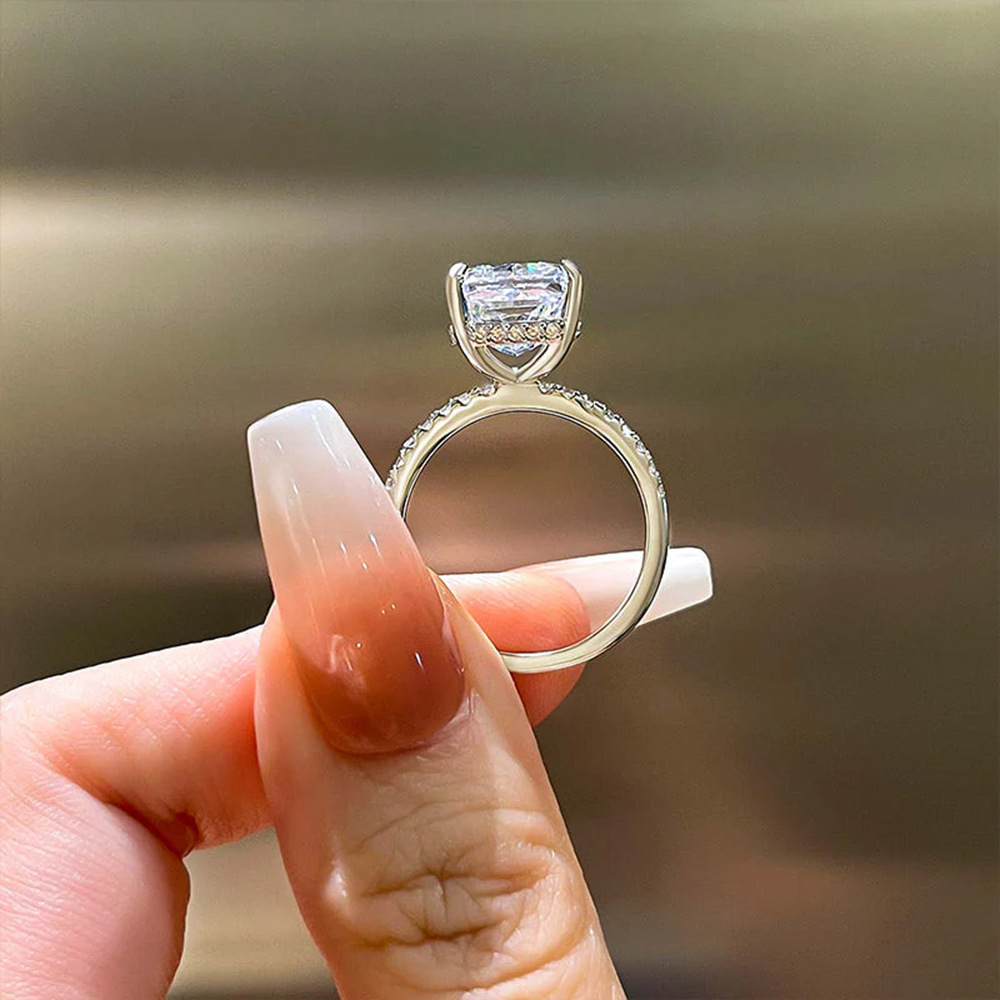 s925 sterling Silver Super Flash Ice Flower Cut Zircon ring set, high-quality cross-border luxury ins ring set from Europe and America pic 7