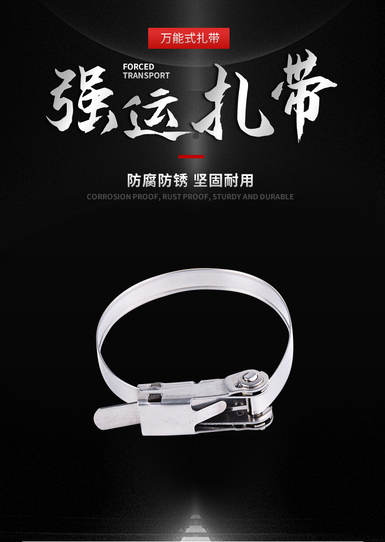 304不锈钢扎带自锁船用捆绑带10/19mm万能式扎带棘轮式束线带详情1