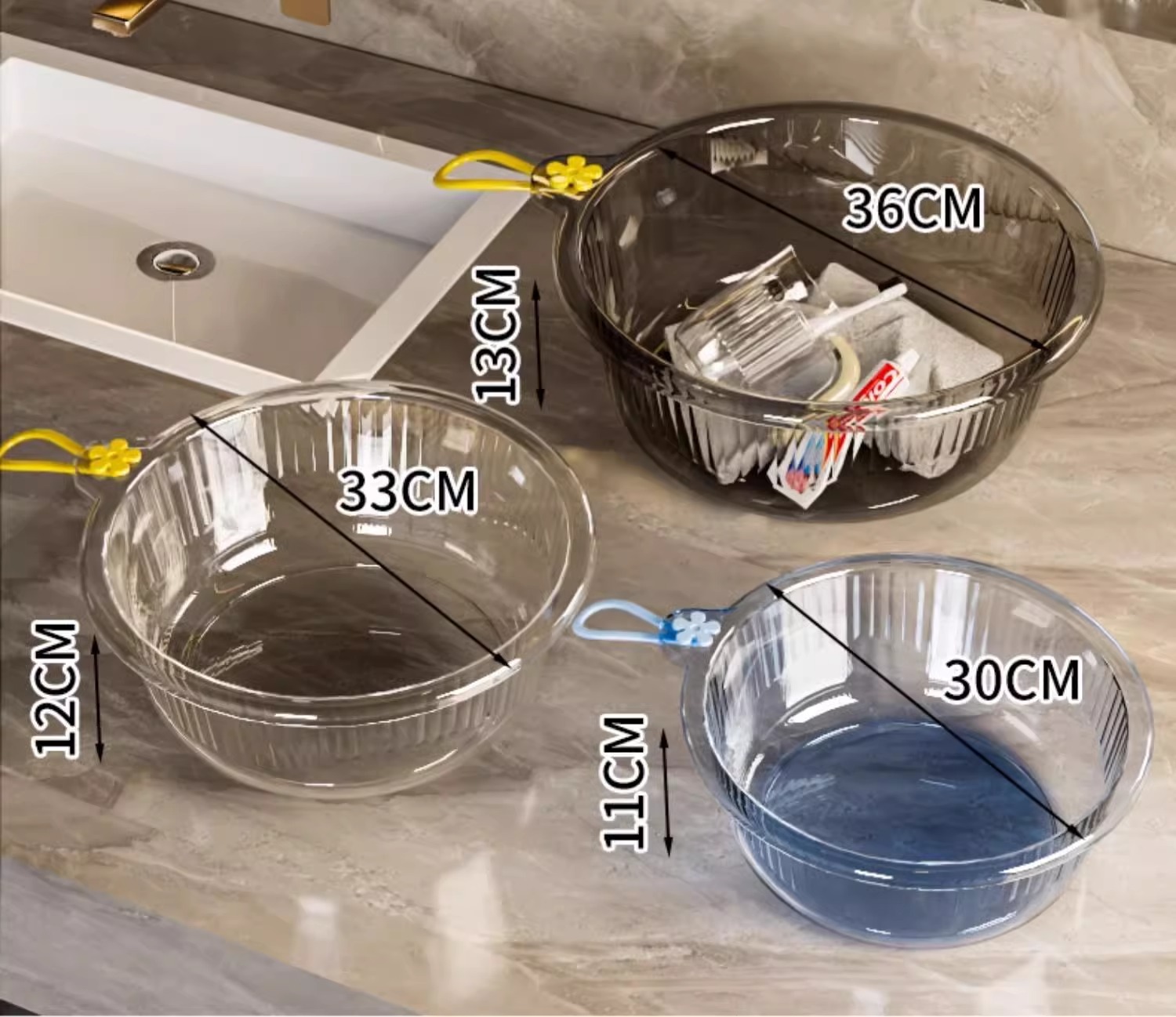 透明PET加厚洗脸盆 家用厨房洗菜和面盆 轻奢学生宿舍洗脚盆批发详情15