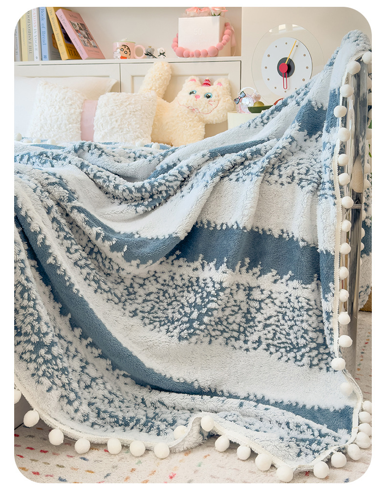 秋冬季新品星绒梦语毛球多功能毛毯云纹绒阳离子混纺毯子森语雪球详情6