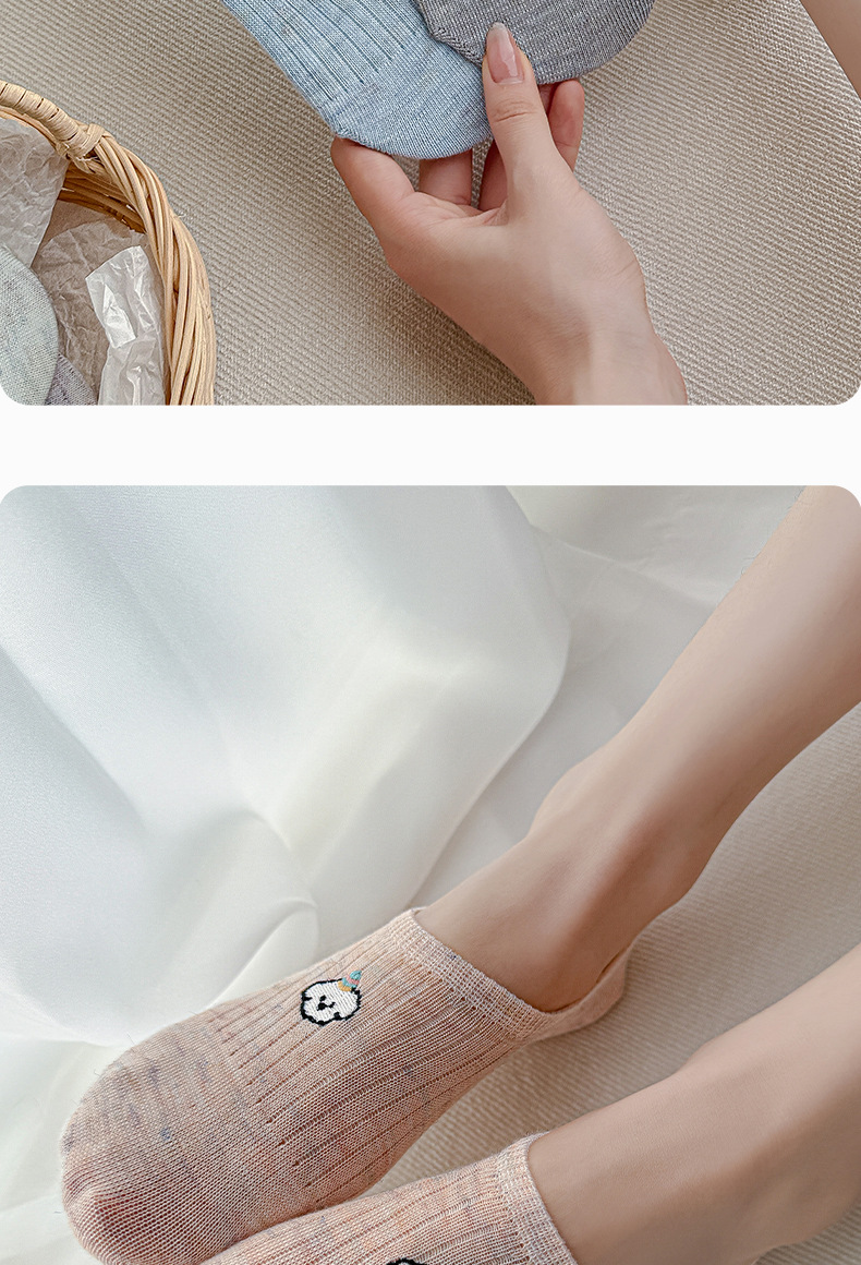 袜子女夏季薄款船袜无骨网眼透气ins潮刺绣低帮浅口卡通隐形船袜详情21