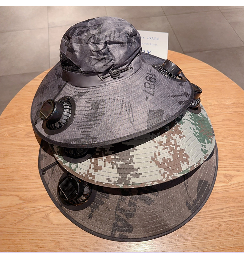 太阳能风扇帽男士夏季户外登山钓鱼防紫外线遮阳超大檐防晒渔夫帽详情2