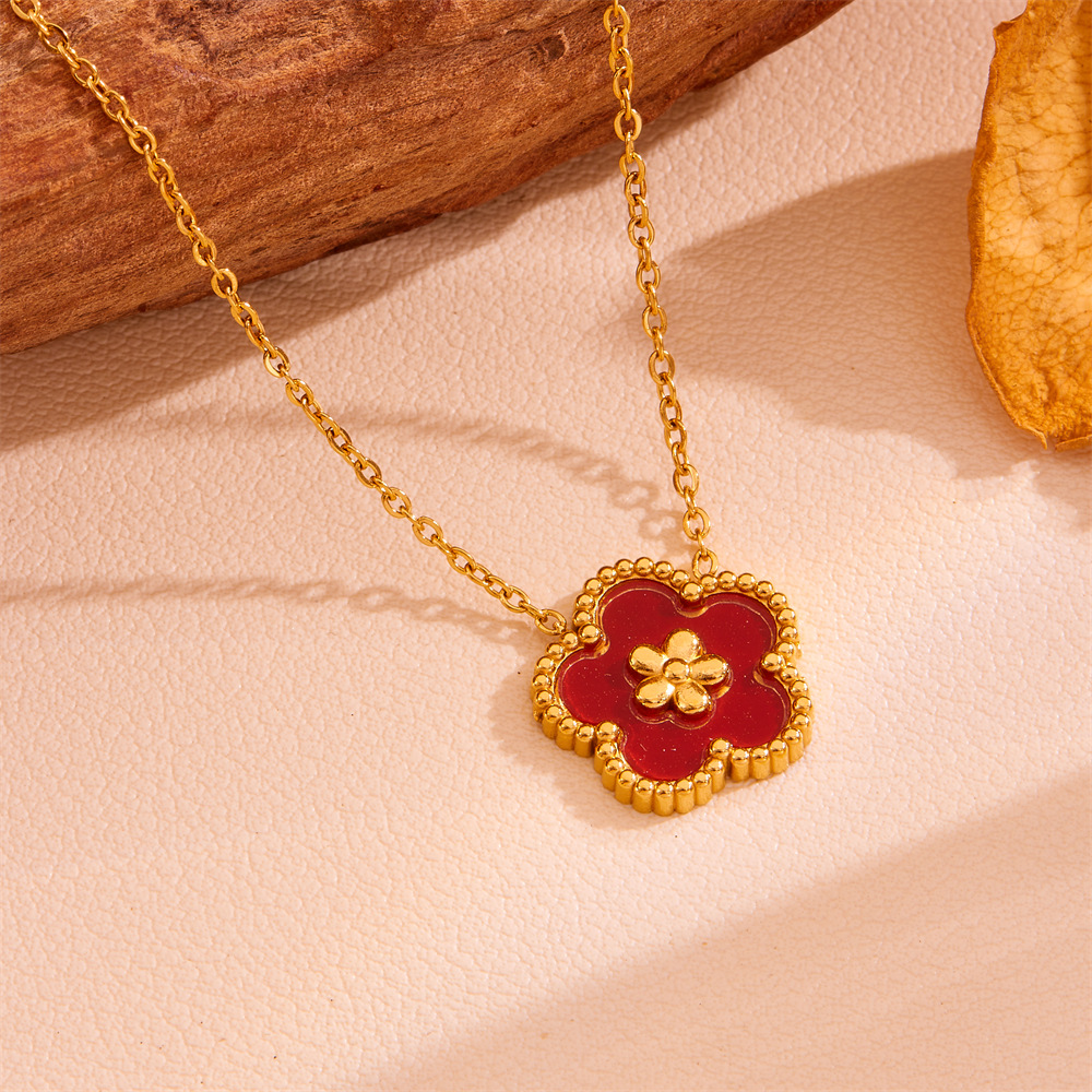 跨境款不锈钢五叶草项链 18k金简约ins钛钢不掉色梅花项链饰品女详情16