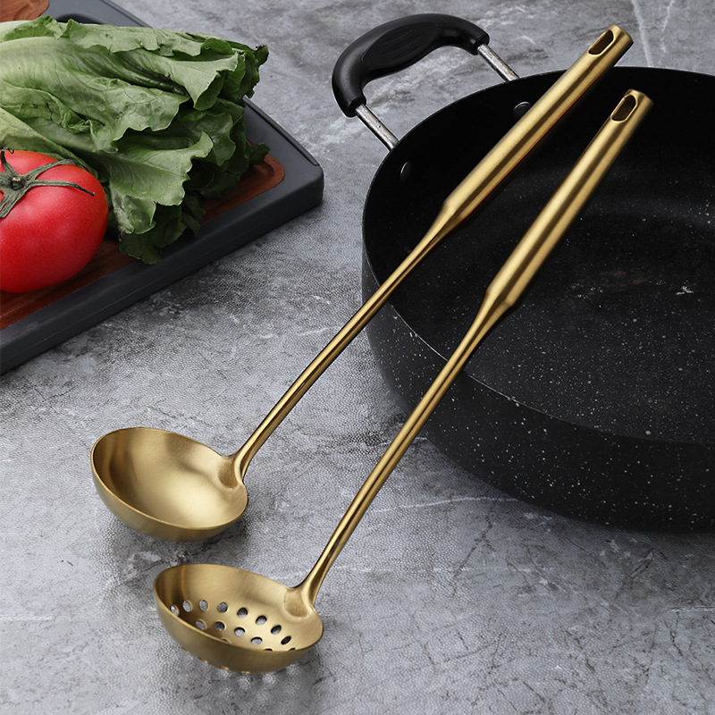 镀金 跨境 加厚不锈钢汤勺火锅漏勺隔油勺套装家用厨具防烫火锅勺详情22