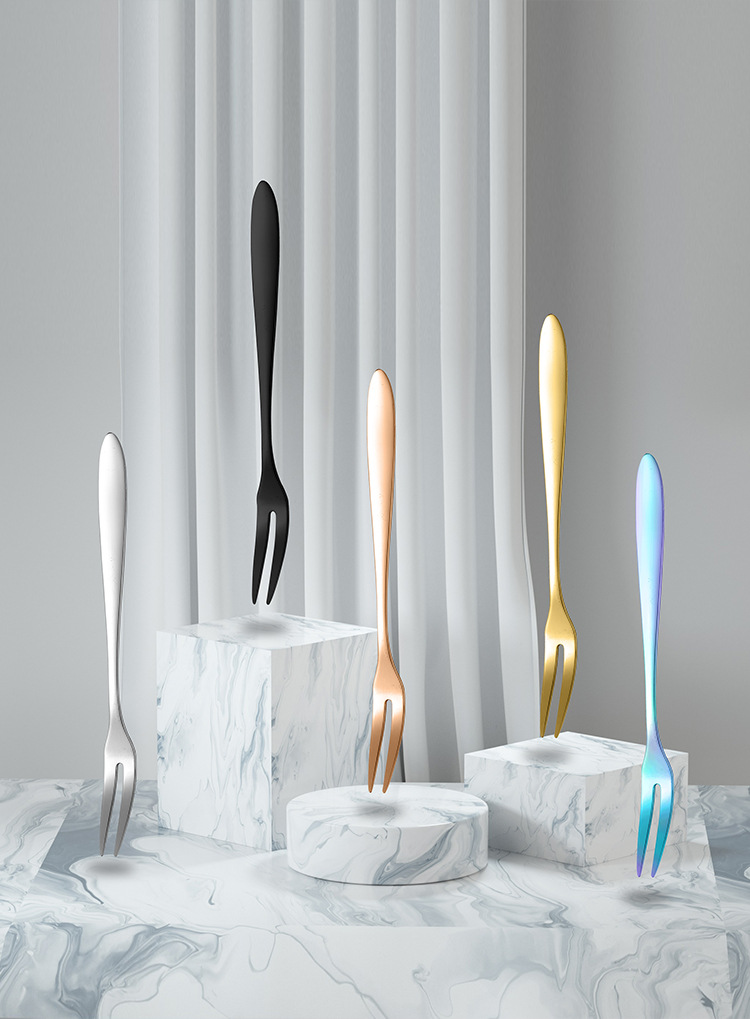 304 stainless steel fruit fork, thick dessert two-toothed fork, cake and mooncake fork, Western food signature, hotel, home and catering fork pic 12