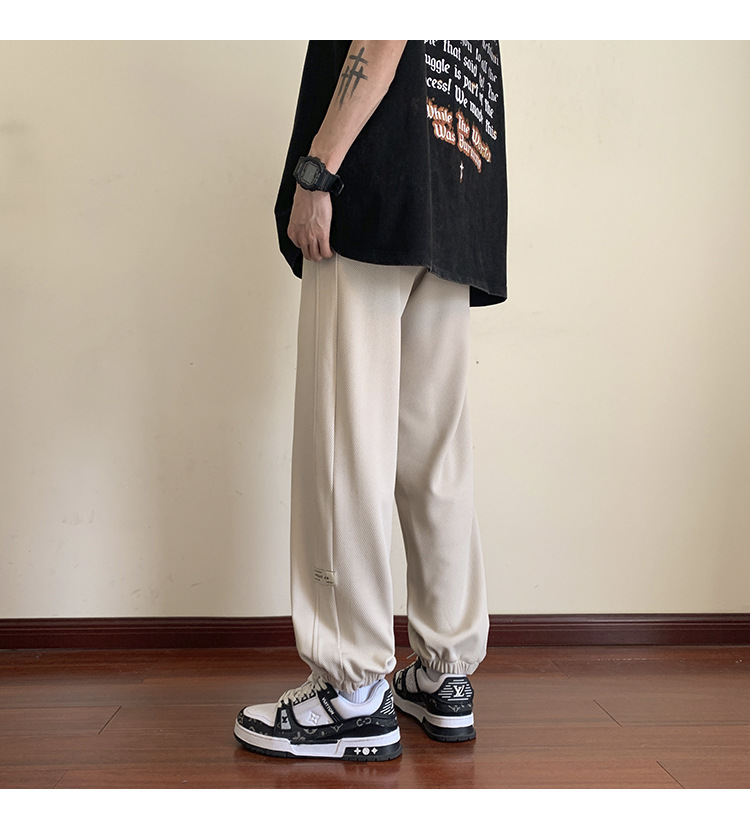 华夫格裤子男士2024秋季潮牌宽松九分束脚卫裤大码青年休闲运动裤详情19