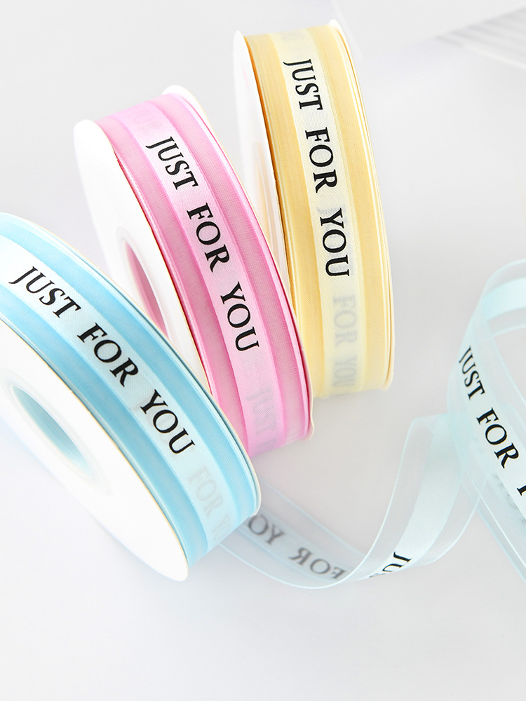 Factory direct sales: 2.5cm medium satin edge gauze English ribbon High-quality snow gauze ribbon flower packaging ribbon gift cake pic 3