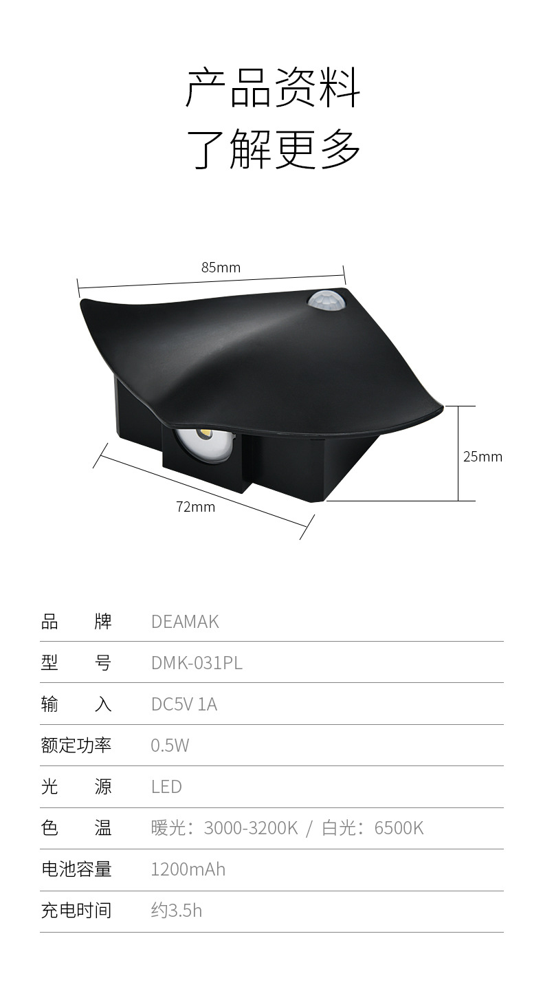 跨境人体感应灯卧室楼梯客厅壁灯衣橱柜魔鱼门牌射灯充电池小夜灯详情15