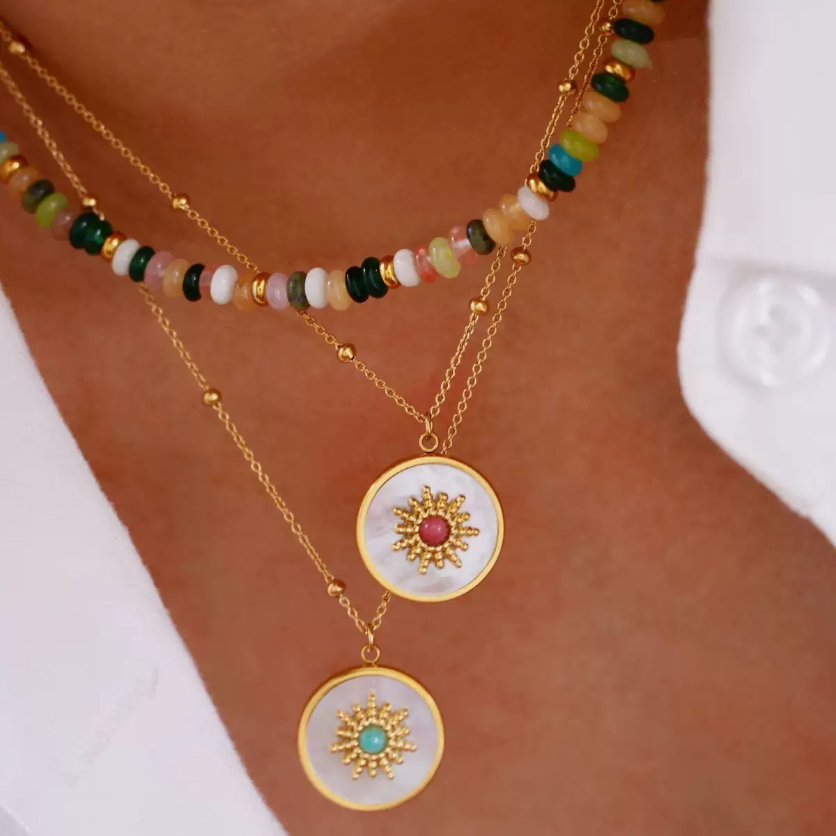 跨境ins时尚轻奢蓝色系列天河石不锈钢14K金项链简约高级手工项链详情6