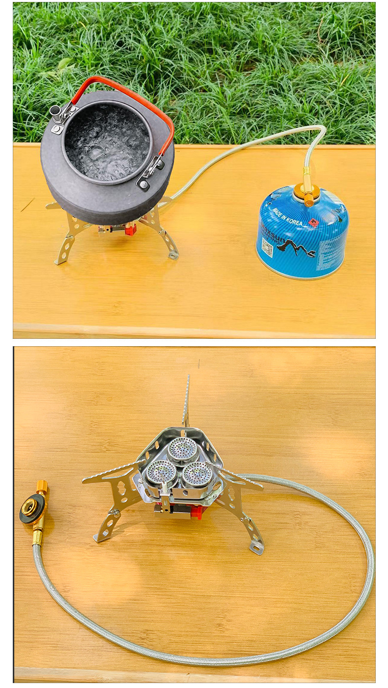 户外便携式防风三头炉迷你不锈钢野营炉燃气炉具炉头可折叠卡式炉详情12