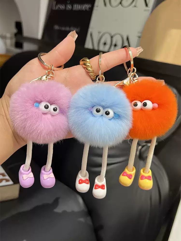 可爱仿獭兔大长腿小煤球汽车钥匙扣挂件毛绒包包挂饰礼物公仔详情11