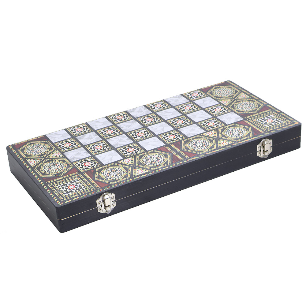 Wholesale of international chess casual entertainment chessboard with dark wooden patterns, three-in-one, high-end feel, portable folding, and for export pic 2