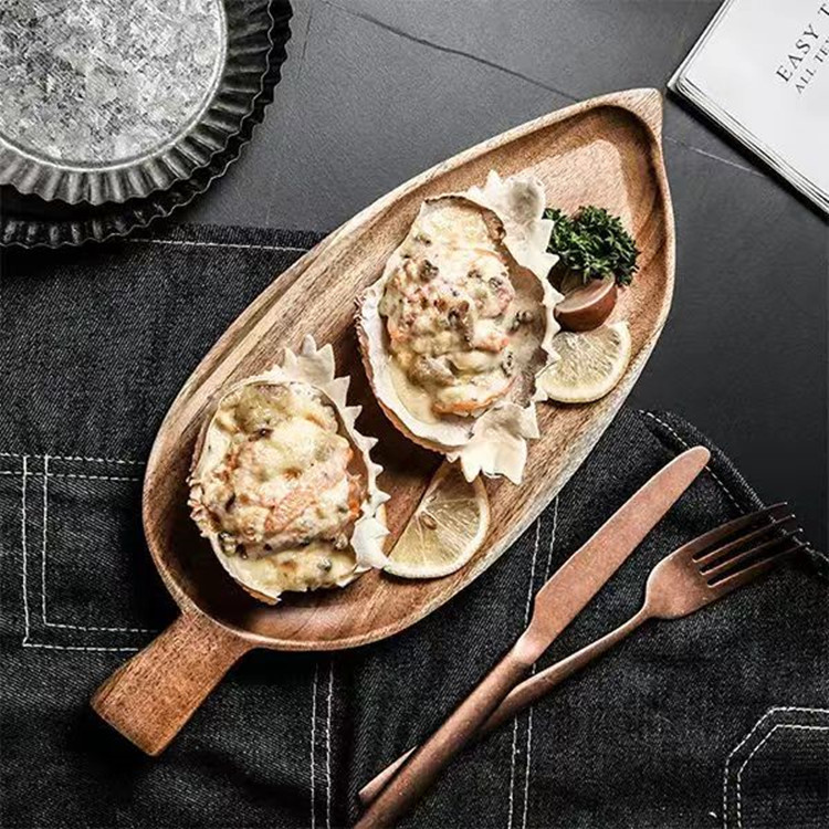Cross-border wooden afternoon tea snack tray, leaf-shaped home dining plate, acacia wood cheese sushi plate pic 5