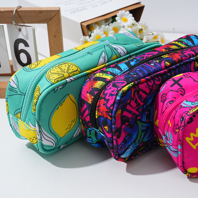 New large-capacity printed high-end student pencil case, high appearance level cartoon zipper pencil case, multi-functional stationery box pic 4