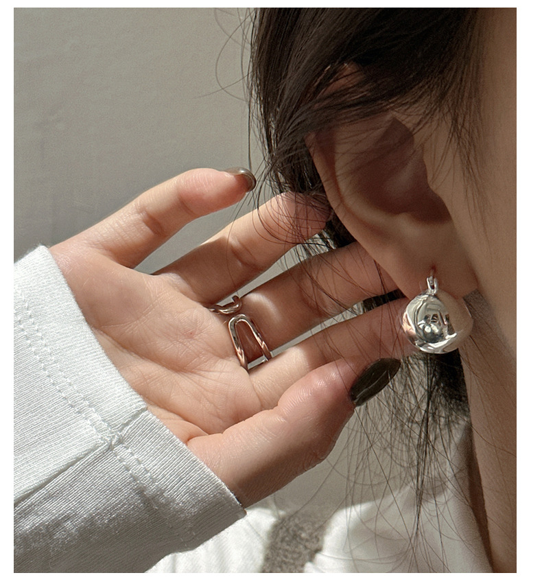 S925 sterling silver Korean version fashionable basic style INS heavy metal smooth texture ear buckle round ball design personalized earrings pic 16
