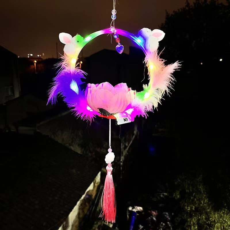 新款提双兔花灯灯笼卡通玉兔公主灯笼地摊儿童发光玩具批发详情2