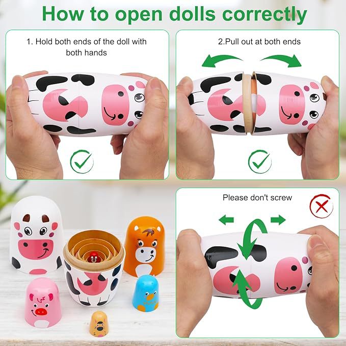 俄罗斯套娃卡通可爱6层镶嵌娃娃创意小奶牛木质摆件礼物跨境热销详情7