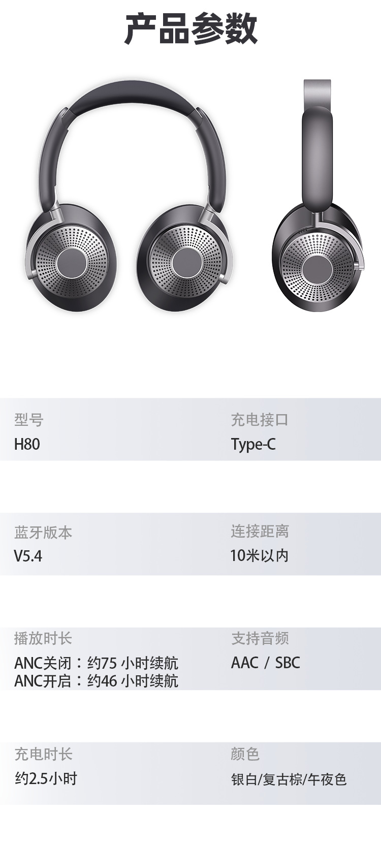 新款主动降噪头戴式蓝牙耳机无线 超长续航蓝牙耳机定制跨境专供详情11