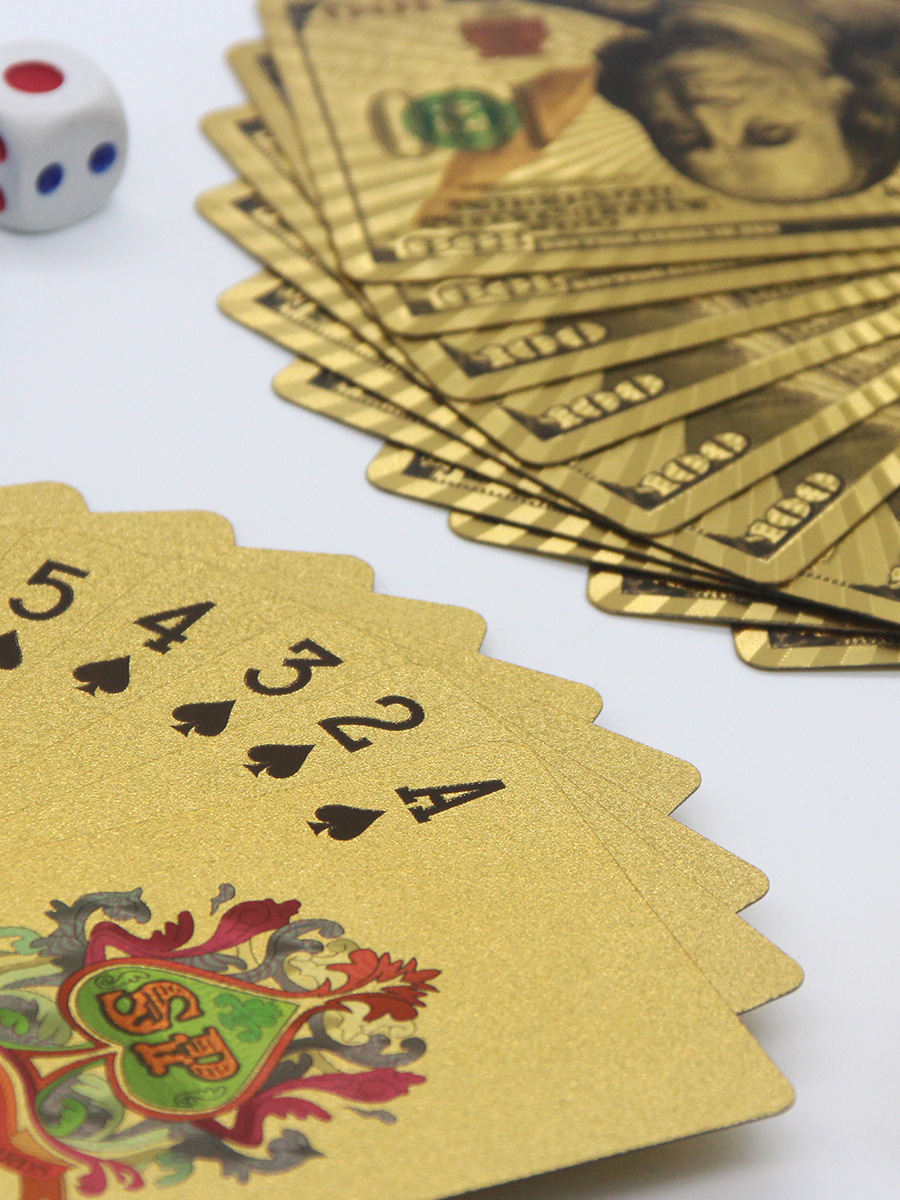 美元扑克牌金箔扑克牌土豪金黑金防水扑克牌批发外贸热卖跨境现货详情9