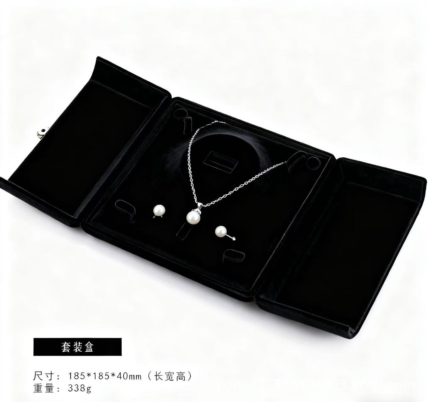 丝绒轻奢首饰盒大容量收纳珠宝盒双开珍珠项链礼品盒结婚礼物现货详情3