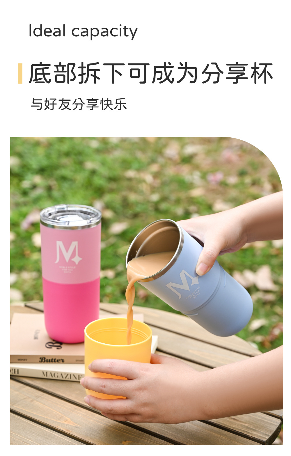 Stainless steel coffee cup with lid, double-layer mug, water cup, ice cup, office and home drinking water, large capacity 600ml pic 5