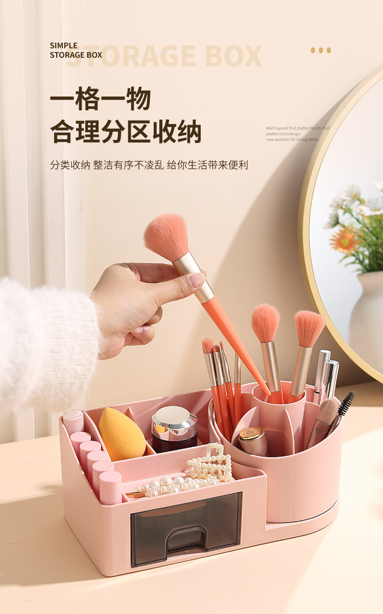 Rotating pen holder, multi-compartment desktop, lipstick and stationery, desk shelf, cross-border exclusive, with drawer compartment desktop storage box pic 9