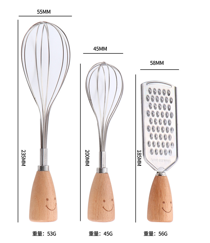 Smiling face wooden handle stainless steel potato puree maker, creative egg beater, grater, small kitchen knife for cutting and pressing potatoes pic 8