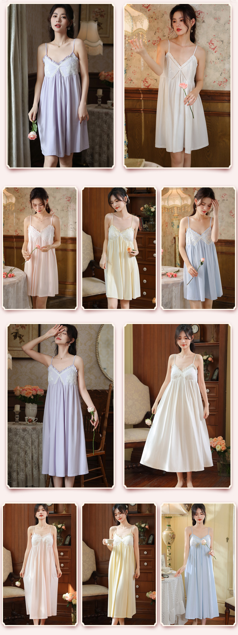 吊带睡裙女夏宫廷风性感蕾丝纯欲长款睡衣裙带胸垫可外穿家居服棉详情6