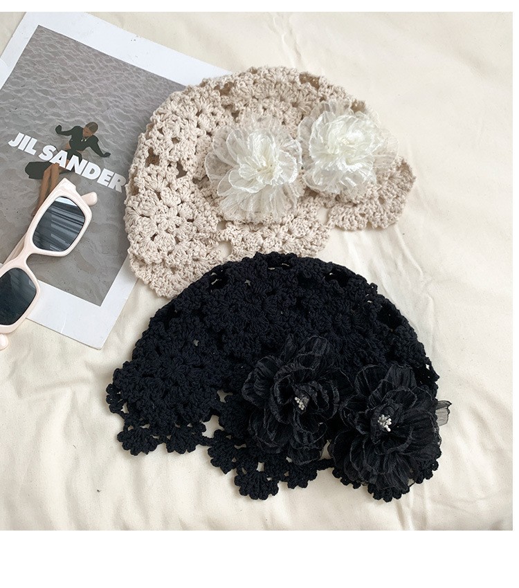 Summer thin Korean-style hollowed-out pearl flower hand-knitted headpiece hat for women, sweet, cute, fashionable and niche hat pic 18