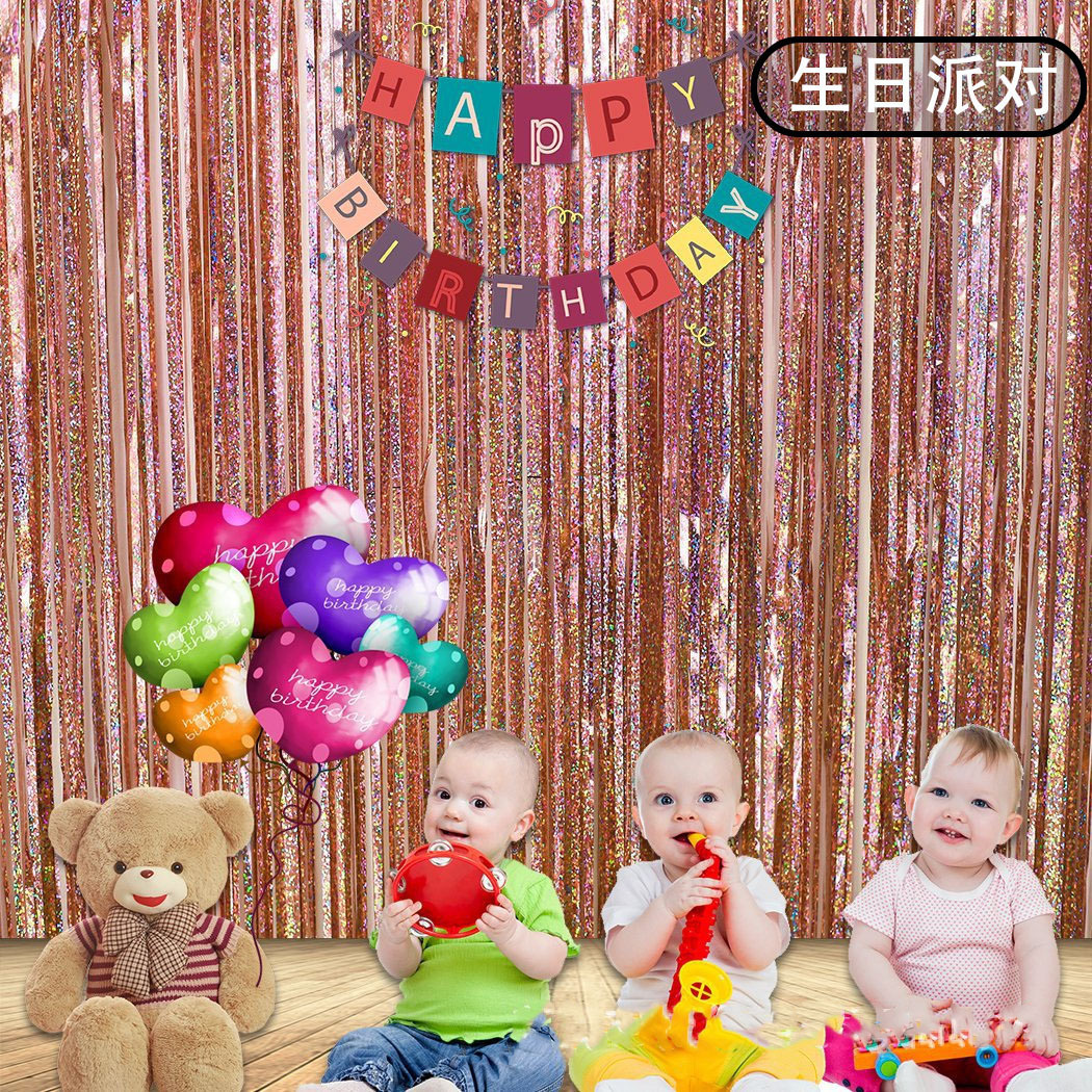 The thickened wedding, festival, party and birthday decoration background wall with colorful stripes and tassel door curtains pic 12